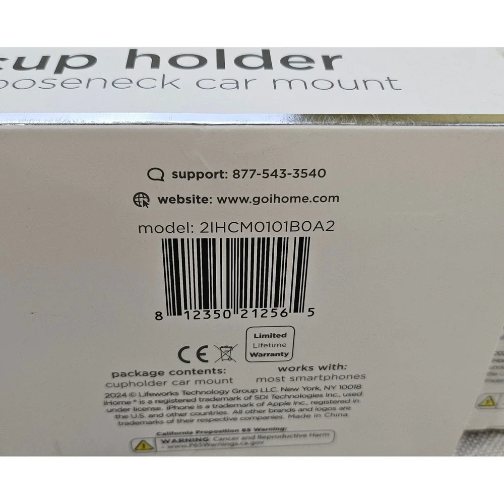 iHome‎ Auto Cup Holder Gooseneck Car Mount & Air Vent Clip Mount Universal Fit